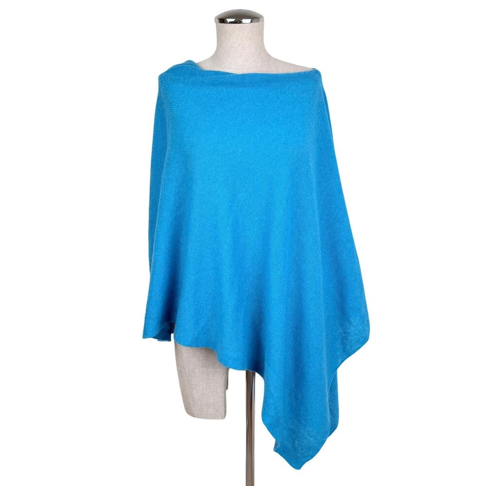 Brodie 100% Mongolian Cashmere Poncho One Size Turquoise Asymmetric Luxury Knit